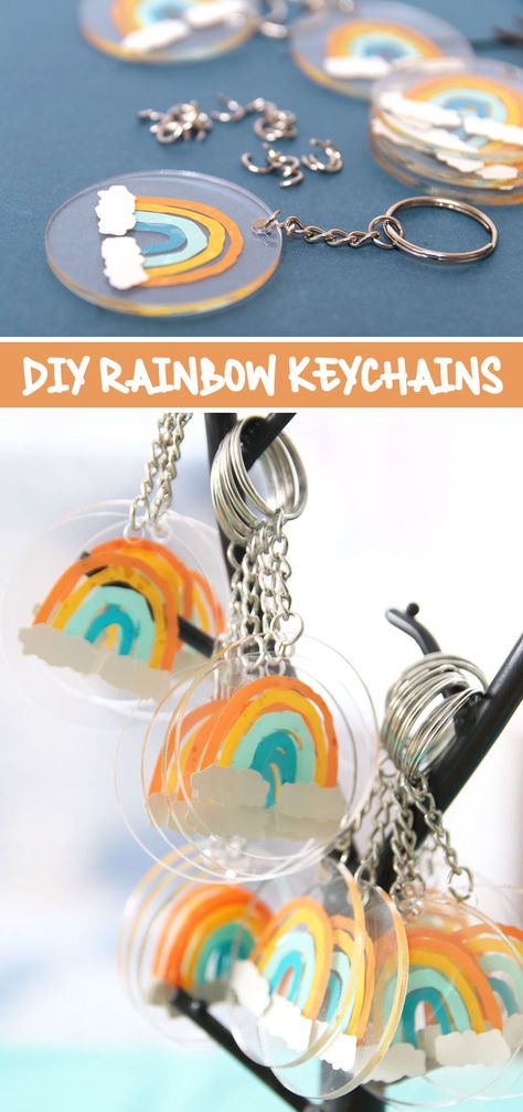 Rainbow Birthday Party Gift Bags, Rainbow Party Favor Ideas, Cricut Birthday Party Favors, Cricut Party Favors Kids, First Birthday Party Favors Ideas, Diy Giveaways Ideas Birthday, Diy Souvenirs Birthday, Rainbow Keychain Diy, Party Giveaways Ideas