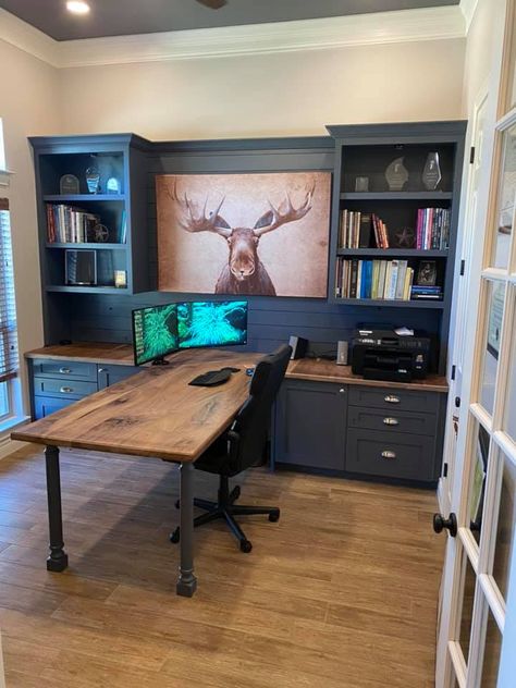 Home Office Built Ins, Home Office Layouts, Home Office For Man, Basement Office, Office Built Ins, Office Aesthetic, Home Office Layout, Home Office Inspiration, Small Home Offices