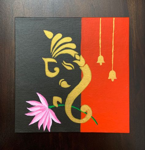 Ganesha On Mini Canvas, Mini Canvas Art Ganesh, Ganpati Abstract Art, Canvas Painting Of God Easy, Ganesh On Canvas, Canva Easy Painting, Rangoli Designs Ganesh Chaturthi, Acrylic Painting Ideas On Canvas Creative Home Decor, Ganesh Chaturthi Painting Ideas