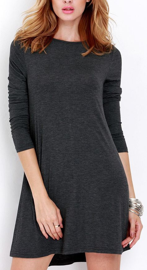 grey long-sleeve casual dress Long Sleeve Casual Dress, Not Bad, The Grey, Grey Long Sleeve, Moda Casual, Get Dressed, Look Fashion, Passion For Fashion, Cute Dresses