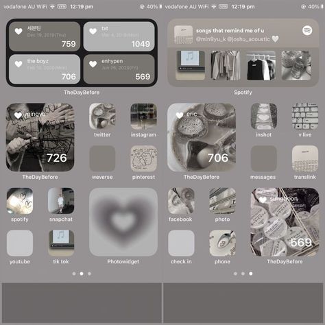 Korean Aesthetic Homescreen, Gray Phone Layout, Grey Phone Layout, Ipad Screen Layout, Game Home Screen, Iphone Ios Layout, Ipad Ios 15 Homescreen Ideas, Ios15 Homescreen Ideas, Ipad Layout Homescreen