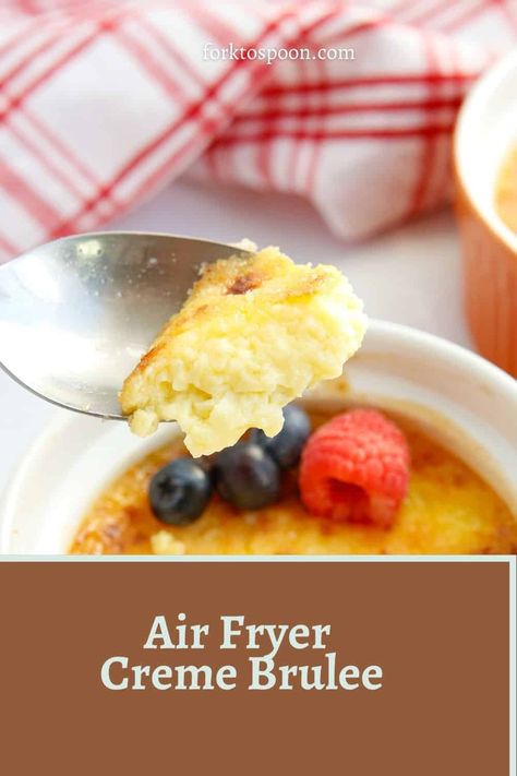 AIR FRYER CREME BRULEE Air Fryer Ramekin Desserts, Creme Brulee Air Fryer, Air Fryer Pudding Recipes, Air Fryer Ramekin Recipes, Air Fryer Custard, Air Fryer Dessert Recipes, Ramekin Recipes, Ramekin Dessert, Ramekin Recipe