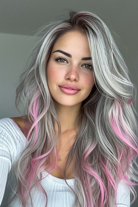 Grey And Pink Hair, Graduation Hairstyles With Cap, Beautiful Hair Color, Hair Styler, Chic Hairstyles, Grey Hair Color, Tone Hair, Haircuts For Long Hair, Summer Hair Color