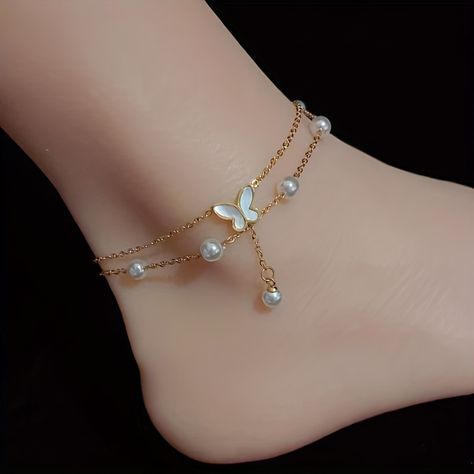 Anklets Aesthetic, Antique Silver Anklet, Black Anklet, Anklets Diy, Shell Butterfly, Silver Payal, Anklets Indian, Bridal Anklet, Anklet Designs