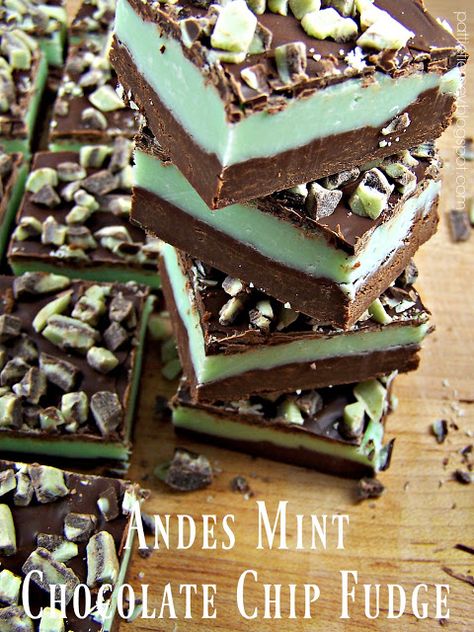 Olla-Podrida: Andes Mint Chocolate Chip Fudge Christmas Cookies Andes Mint, Andes Candies Desserts, Stovetop Fudge Recipe, Andes Candy Recipes, Recipes With Andes Baking Chips, 4 Chip Fudge, Mint Fudge Recipes, Andes Mint Fudge Recipe, Andes Mint Cake