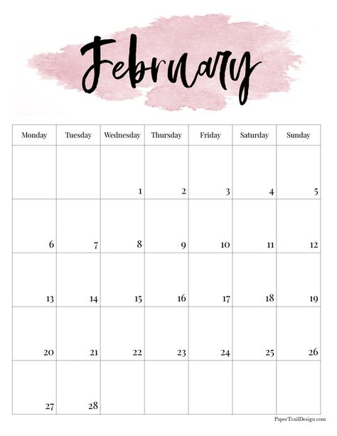 Print this February 2023 Monday start watercolor calendar page in pink for free. Planner Free Printable, Pink Calendar, Printable Calendar Pages, Paper Trail Design, Free Printable Calendar Templates, Watercolor Calendar, February Calendar, Kalender Design, Free Calendar Template