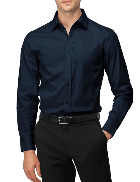 Mens Blue Dress Shirt, Shirts For Men Designer, Shirt Collar Styles, Mens Slacks, Long Sleeve Fitted Dress, Slim Fit Dress, Slim Fit Dress Shirts, Blue Shirt Dress, Cool Outfits For Men