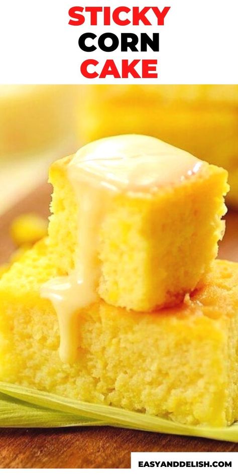 Fresh Corn Dessert Recipes, Corn Cake Recipe, Corn Cakes Recipe, Rum Cakes, Sweet Corn Cakes, Condensed Milk Cake, Corn Cake, Homemade Snickers, Snack Healthy