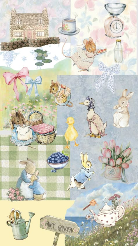 #beatrixpotter #cottagecore Peter Rabbit Wallpaper, Rabbit Wallpaper, Bookmark Printing, Paint Color Palettes, Spring Wallpaper, Flower Background Wallpaper, Background Vintage, Beatrix Potter, Peter Rabbit