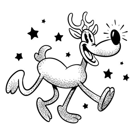 Christmas reindeer retro cartoon design PNG Design Reindeer Christmas Shirt, Rubber Hose Christmas, Winter Cartoon Drawing, Reindeer Cartoon, Cartoon Present, Retro Reindeer, Present Drawing, Christmas Cartoon Characters, Cartoon Reindeer