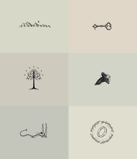 Tolkien minimalist drawings. REALLY want one or two of these on my body Hobbit Tattoo, Tolkien Tattoo, Ta Moko Tattoo, Pixel Tattoo, Lotr Tattoo, Rings Tattoo, Lord Of The Rings Tattoo, Tattoo Zeichnungen, Theme Tattoo