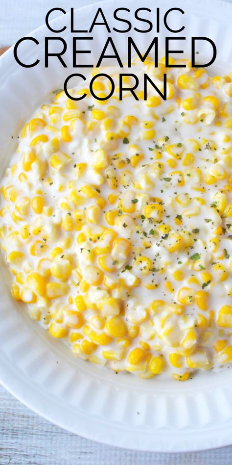 This classic creamed corn side dish recipe has just the right amount of sweetness and creaminess. Creamy, buttery, and super sweet corn is a must have at your Thanksgiving, holiday, or weeknight table. You won't believe how easy this recipe is! Crockpot Creamed Corn, Creamed Corn Recipe Easy, Easy Creamed Corn, Canned Corn Recipes, Sweet Cream Corn, Corn Side, Corn Recipes Side Dishes, Sweet Corn Recipes, Corn Side Dish