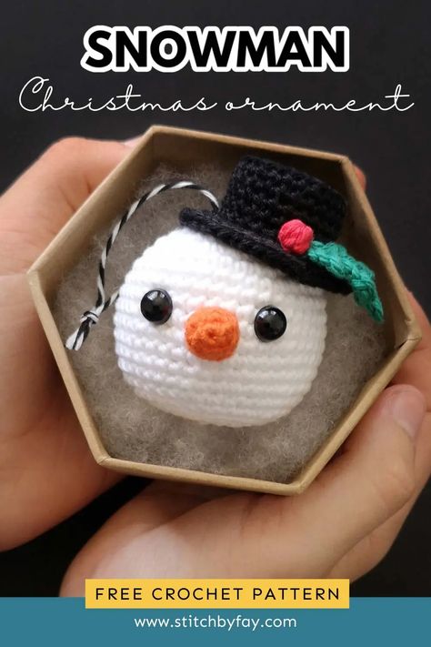 Snowman Ornament Crochet Pattern (Free!) Ornament Crochet Pattern, Knit Christmas Ornaments, Knitting Patterns Free Dog, Tea Cosy Knitting Pattern, Ornament Crochet, Crochet Christmas Ornaments Free, Crochet Ornament Patterns, Crochet Snowman, Crochet Xmas