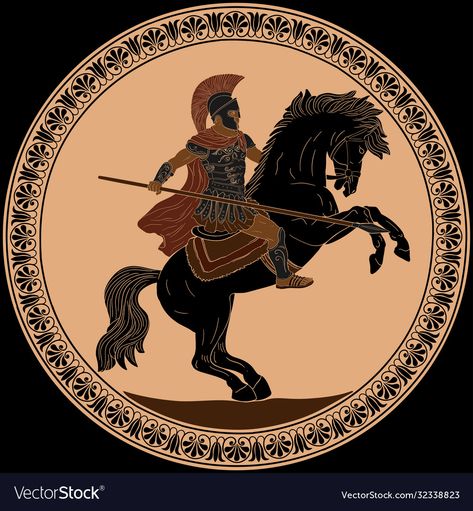 Ancient Roman Warrior, Roman Ancient, Greece Painting, Roman Warriors, Greek Pattern, Riding A Horse, Greek Pottery, Greek Tattoos, Greek Mythology Art