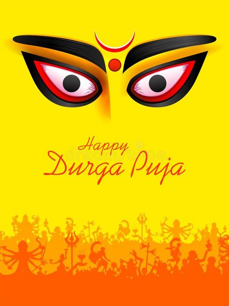 Goddess Durga Face in Happy Durga Puja Subh Navratri Indian religious header banner background. Illustration of Goddess Durga Face in Happy Durga Puja Subh royalty free illustration Durga Puja Banner, Subh Navratri, Durga Face, Happy Durga Puja, India Holidays, Kalamkari Painting, Goddess Durga, India Flag, Animal Portraits Art