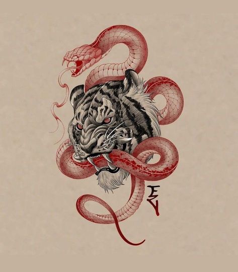 Tato Tradisional, Christian Tattoo, Tier Tattoo, Tiger Tattoo Design, Snake Tattoo Design, More Tattoo, Gangster Girl, Ornamental Tattoo, Asian Tattoos