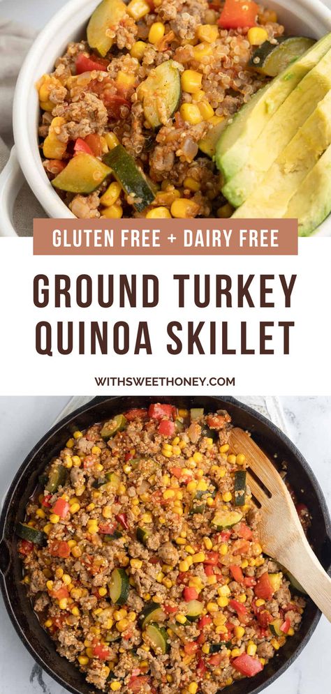 This ground turkey quinoa skillet with zucchini is the perfect one-pan meal that will become a family favorite. It’s loaded with lean protein from ground turkey and quinoa, along with a variety of nutritious veggies. Ground Turkey Zucchini Quinoa, Zucchini Quinoa Recipes, Ground Turkey And Quinoa, Taco Quinoa, Thrifty Meals, Quinoa Skillet, Quinoa Recipes Dinner, Turkey Quinoa, Quinoa Recipes Easy