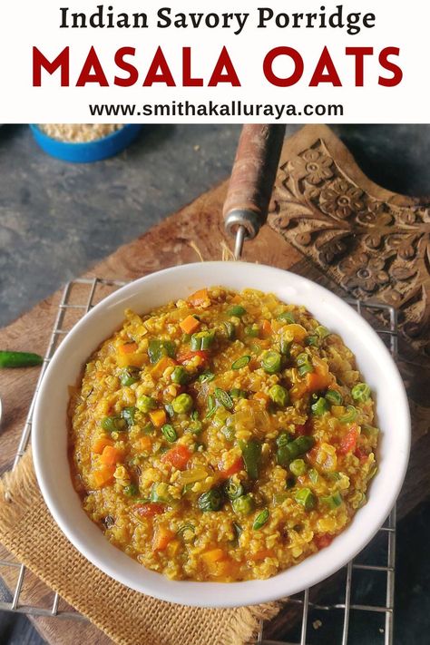 Masala Oats - Indian Masala Oats - Savory Oatmeal ( Indian Style ) Savoury Oats Recipes Breakfast, Indian Oatmeal Recipes, Oats Spicy Recipes, Saffola Masala Oats Recipes, Induction Cooking Recipes, Oats Dinner Recipes, Oats Indian Recipes, Indian Oats Recipes, Spicy Oats Recipes