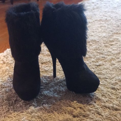 5” Black Fur Heels. Never Been Worn. Heels With Fur, Kitty Cheshire, Winter Angel, Faux Fur Heels, Miu Miu Heels, Steve Madden Platform Sandals, Chunky Platform Sandals, Fur Heels, Cute Shoes Heels