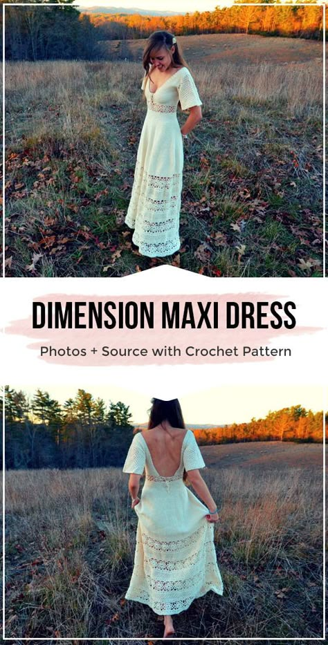 Dimension – Crochet Maxi Dress -  Crochet Pattern - Share a Pattern #crochet #pattern #shareapattern #crocheting  #cochetpattern #yarn #diy #craft #handmade #freecrochetpattern #Dress Crochet Maxi Dress Pattern, Crochet Dress Pattern Free, Crochet Wedding Dresses, Crochet Summer Dresses, Crochet Mignon, Mode Hippie, Pull Crochet, Wedding Dress Patterns, Mode Crochet