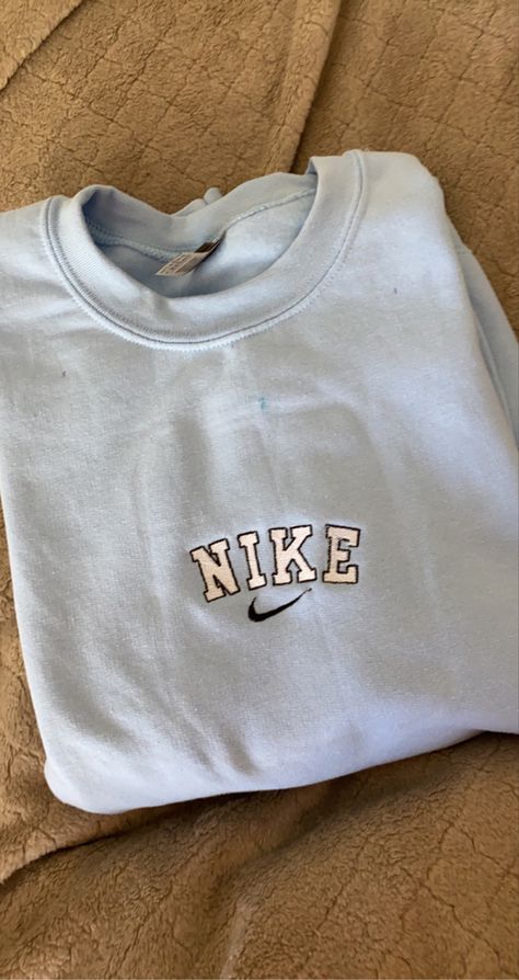 #nike #homemade #embroidery #swoosh #lightblue #sweatshirt #comfort #sweater #embroideryart Nike Embroidery Sweatshirt, Homemade Embroidery, Nike Embroidery, Nike Volleyball, Sweater Embroidery, Sweatshirt Ideas, Washington Dc Travel, Dc Travel, Embroidery Sweater