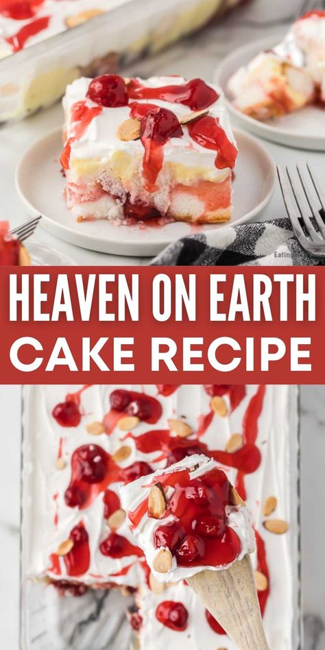 Heavenly Cake Recipe, Heaven On Earth Cake Recipe, Heaven Cake Recipe, Heaven On Earth Cake, Lush Cake, Icebox Cakes, Angel Food Cake Desserts, Earth Cake, Banana Split Cake