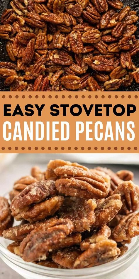 Candied Pecans Easy, Easy Candied Pecans, Candied Nuts Recipe, Pecan Recipes Easy, Candied Pecans For Salad, Candied Pecans Recipe, Easy Candy Recipes, Spiced Pecans, Stove Top Recipes