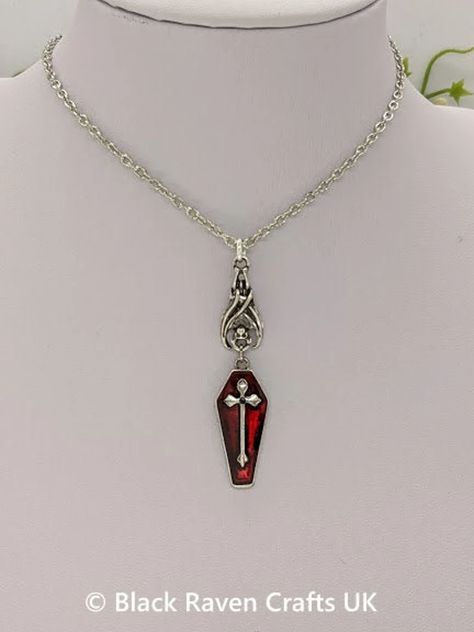 Red Coffin, Myths & Monsters, W Necklace, Weird Jewelry, Facebook Black, Crucifix Necklace, Black Raven, Gothic Vampire, Alternative Jewelry