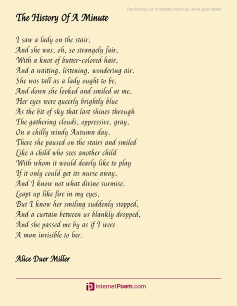 The History Of A Minute Poem by Alice Duer Miller Poem Topics, Happy Poems, German Translation, Family Poems, Rhyme Scheme, Birthday Poems, Wedding Poems, Christmas Poems, Beautiful Poetry