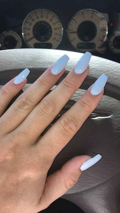 Ongles Baby Blue, Acrylic Nails Light Blue, Powder Blue Nails, Baby Blue Acrylic Nails, Pastel Blue Nails, Square Gel Nails, Nails Basic, Blue Coffin Nails, Blue Gel Nails