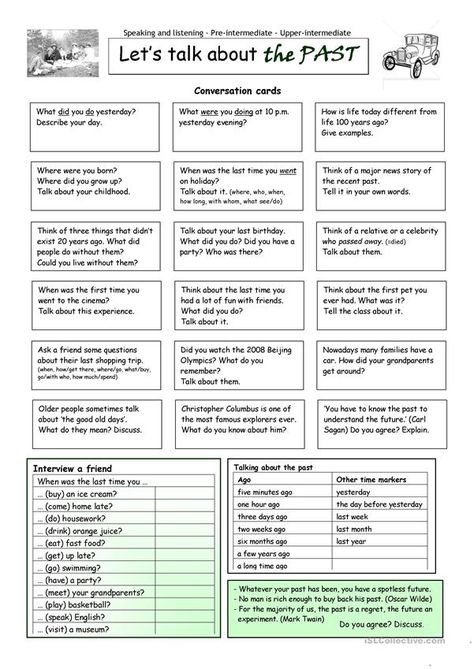 Let´s talk about the PAST worksheet - Free ESL printable worksheets made by teachers Current Events Worksheet, Speaking Activities English, Business Worksheet, Free Classes, Conversation Cards, Conversational English, Speaking Activities, Lets Talk, English Activities