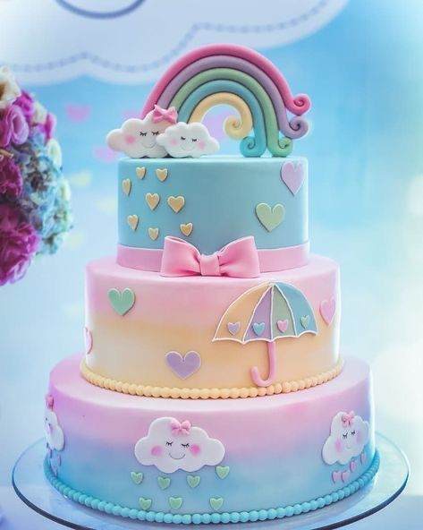 Rainbow Birthday Cake, Baby Birthday Cakes, Shower Cupcakes, Rainbow Baby Shower, Fondant Toppers, Baby Shower Cupcakes, Rainbow Birthday