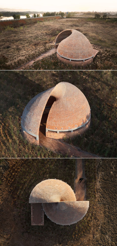 The Concept Library, situated in the rural area of Zhejiang Province, China, is a spiral structure surrounded by tall grass. It aims to investigate how contemporary #design expression can blend with the traditional material culture of the region. #ArchitectureProjects #ArchitecturalDesign #ModernArchitecture #ArchitecturalInspiration #ArchitecturalPhotography #Brickarchitecture Brick Architecture, Architecture Drawing Art, Interesting Buildings, Architecture Design Concept, Earthship, Rural Area, Architectural Inspiration, Land Art, Architecture Model