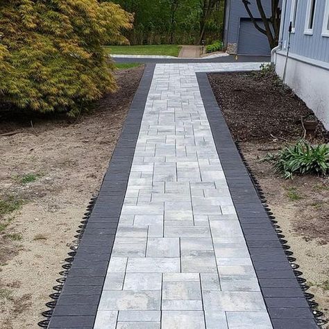 Cambridge Pavers (@cambridgepavers) posted on Instagram • Jul 29, 2020 at 4:33pm UTC Garden Walkway Ideas, Pavers Walkway, Front Walkway Landscaping, Front Yard Walkway, Cambridge Pavers, Yard Walkway, Backyard Walkway, Walkway Landscaping, Patio Pavers Design