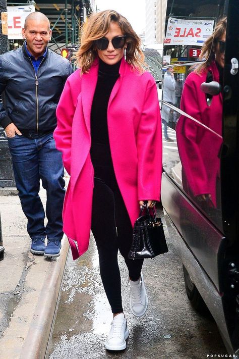 You Truly Can't Miss J Lo's Hot Pink Coat — Just Like You Can't Miss Her PDA With ARod Hot Pink Jacket Outfit Winter, Hot Pink Sweater Outfit Winter, Hot Pink Winter Outfit, Pink Jacket Outfit Winter, Pink Sweater Outfit Winter, Pink Mantel, Pink Coat Outfit Winter, Hot Pink Sweater Outfit, Hot Pink Coat