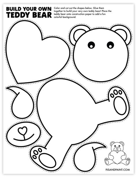 build a teddy bear printable Free Bear Valentine Printable, Febuary Crafts For Kids Preschool, Valentines Day Prek Crafts, Valentines Cut Outs, Valentines Crafts For Kids Printable, Valentines Cut And Paste Craft, Valentines Day Cut Outs, Teddy Bear Crafts For Preschoolers, Valentine Hat Craft