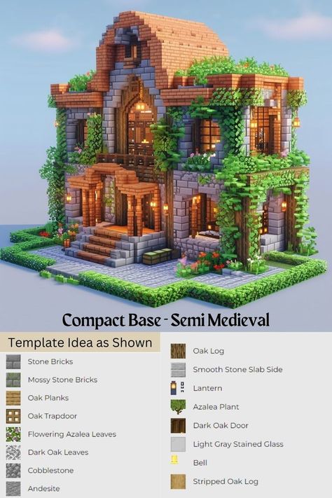 Base Ideas Minecraft Survival, Mc Oak House, Minecraft Storage House Designs, House Base Minecraft, Survival House Minecraft Blueprint, Minecraft House Ideas 2 Story, Minecraft Base House Ideas, Storage Building Minecraft Ideas, Minecraft Sky Block Ideas