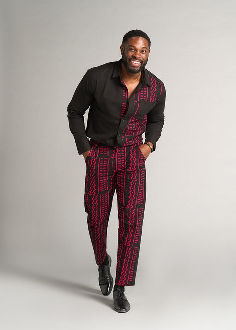 Style#: M4007BMT Immerse yourself in the rich tapestry of our Tendai African Print Trousers. Certain to elevate your style, pair with our Hami Blazer for a complete look, or with your favorite button-up. Either way, you're sure to make a bold statement. Description: 100% Cotton Ankara Fly Front Zipper Closure with Hook 2 Side Pockets and Back Welt Pocket Inseam length: 30" Designed in USA, Imported Care Instruction: Dry Clean Only. Ankara Outfit For Men, Ankara Mens Wear, African Attire For Men Ankara Mens Fashion, Ankara Styles For Men 2024, Ankara Styles Men, Ankara For Men African Style, Ankara Men Styles, African Style For Men, Ankara Styles For Guys