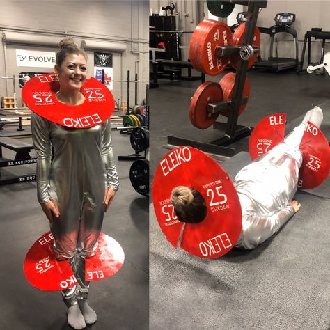 Human barbell  Costumes for the gym   #barbell #eleiko  #gym #fitness #strongman #powerlifter #lifter #weights Crossfit Halloween Costumes, Gym Costume Halloween, Halloween Workout Costume Ideas, Athletic Halloween Costumes, Workout Costume Ideas, Gym Halloween Costume, Gym Costume, Halloween Workout, Crossfit Apparel