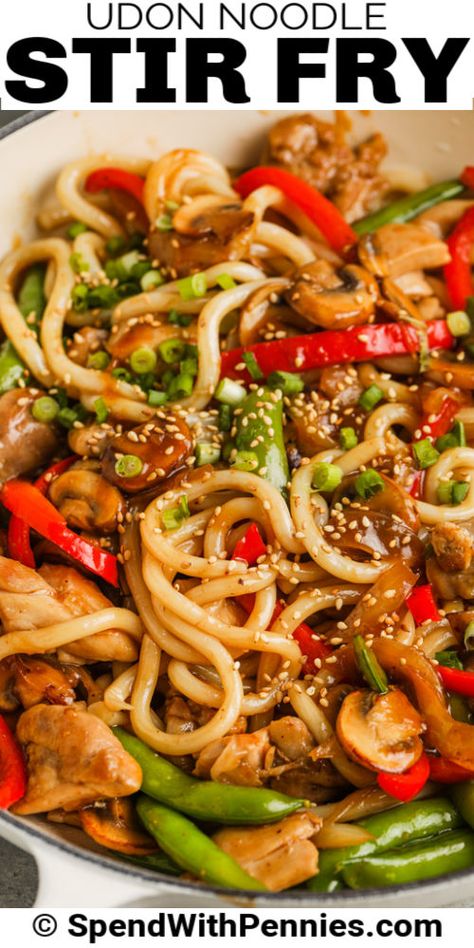 Chicken Thigh Stir Fry, Udon Noodle Stir Fry, Chicken Udon Noodles, Chicken Udon, Udon Stir Fry, Udon Noodles Recipe, Noodle Stir Fry, Udon Noodle, Asian Noodle Recipes