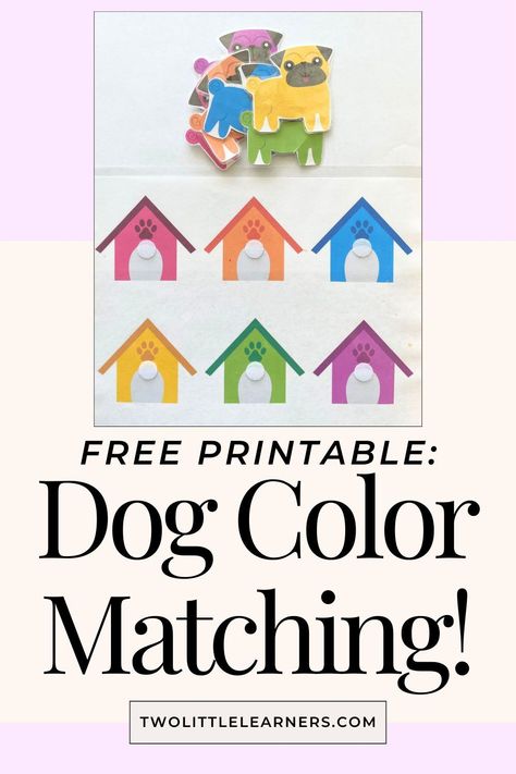 This post is all about a free dog color matching printable and color activities for toddlers and preschoolers. Here, we have a dog color matching activity, color matching activities for toddlers, learning colors activities, and color printables. Learn more about color preschool activities and color worksheets for preschool at twolittlelearners.com Color Preschool Activities, Matching Activities For Toddlers, Color Games For Toddlers, Color Matching Activities, Color Preschool, Color Printables, Colors Activities, Learning Colors Activities, Color Activities For Toddlers