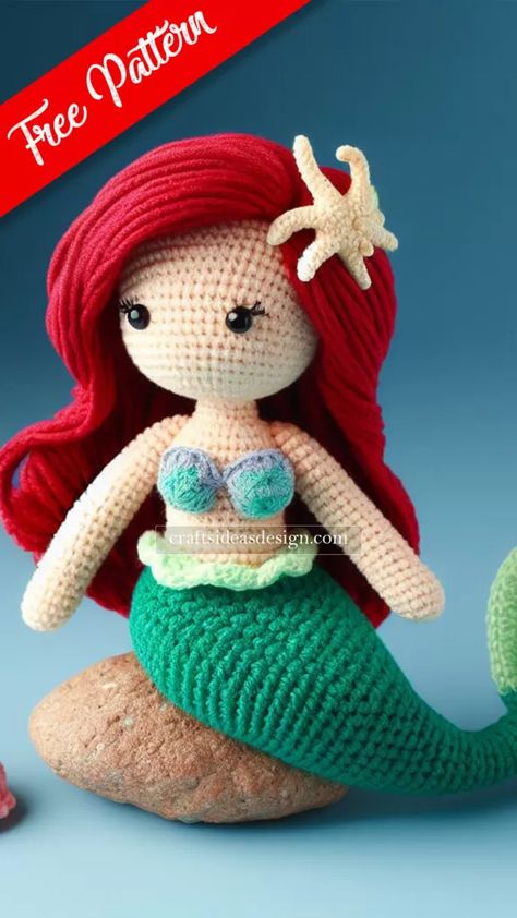 Mermaid Amigurumi - Free Pattern Crochet Mermaid Tail Pattern Free, Mermaid Crochet Pattern Free, Little Mermaid Crochet, Mermaid Amigurumi, Crocheted Mermaid, Mermaid Crochet Pattern, Disney Crochet Patterns, Crochet Mermaid Tail, Doll Amigurumi Free Pattern