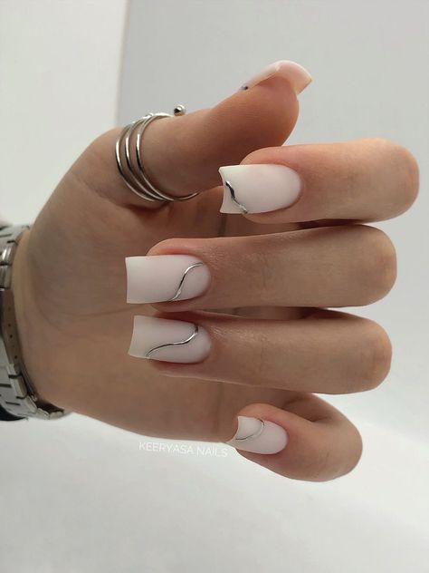 Milky Nails, Chrome Nails Designs, Wow Nails, Work Nails, Casual Nails, Blush Nails, Black Nail, Nagel Inspo, Silver Nails