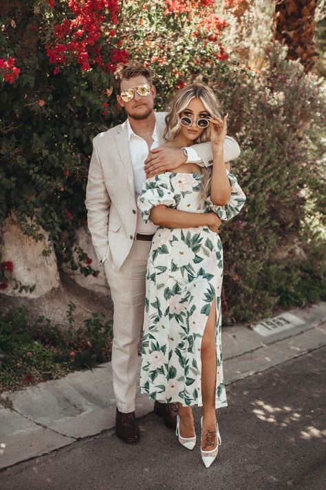 Wedding Guest Outfit Couple Summer, Spring Wedding Couple Outfits, Lesbian Couple Wedding Outfits Guest, Engagement Party Outfit Couple, Spring Wedding Guest Couple Outfit, Summer Wedding Couple Outfits Guest, Men’s Engagement Party Outfit, Wedding Date Couple Outfits, Engagment Outfit Summer