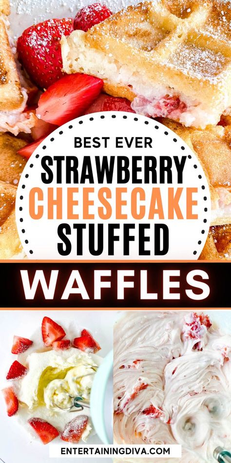 Stuffed Waffles Recipe, Strawberries And Cream Cheese, Stuffed Waffles, Strawberry Cream Cheese Filling, Entertaining Desserts, Brunch Celebration, Cheese Waffles, Waffle Maker Recipes, Strawberry Waffles