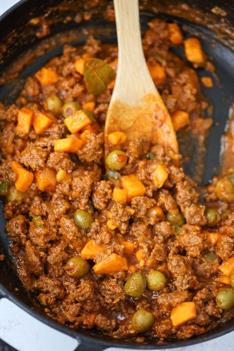 Picadillo With Sweet Potato, Cuban Sweet Potatoes, Cuban Picadillo, Buttery Rice, Picadillo Recipe, Cuban Food, Animal Based, Root Veggies, Classic Recipes