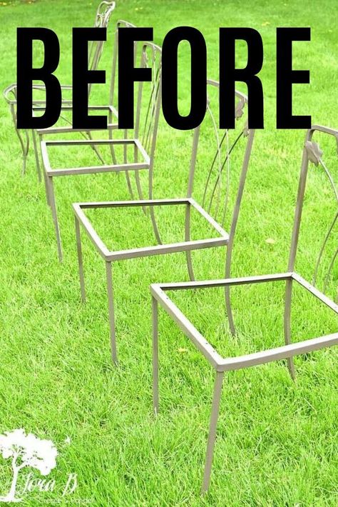 Redo Dining Chairs, Patio Chairs Makeover, Metal Patio Chairs, Metal Outdoor Chairs, Garden Chairs Metal, Metal Frame Chair, Chair Redo, Wrought Iron Chairs, Painted Dining Chairs