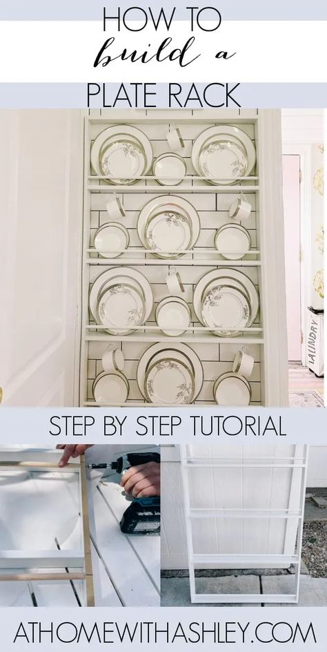 Plate Rack Diy How To Build, Wooden Plate Rack Diy, Diy Wooden Plate Display Stand, Diy Kitchen Plate Rack, Plate Racks Wall Display Kitchens, Wall Mount Platter Rack, Platter Display Ideas Plate Racks, Wall Plate Rack Plans, How To Make A Wall Mounted Plate Rack