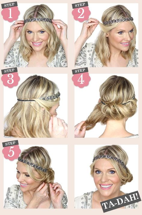 Roaring 20s Makeup Hairstyles, Hairstyles 1920s Gatsby, Gatsby Theme Hairstyles, 1920 Easy Hairstyles, 1920s Headband Hairstyle, 1920s Women’s Hairstyles, Roaring 20s Party Hairstyle, Roaring 20s Womens Hair, Great Gatsby Hairstyles Medium