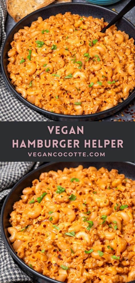 Vegan Hamburger Helper Vegan Meals With Impossible Meat, Vegan Cocotte, Gfdf Recipes, Vegan Hamburger Helper, Cocotte Recipes, Vegan Hamburger, Cocotte Recipe, Healthy Hamburger, Vegan Turkey